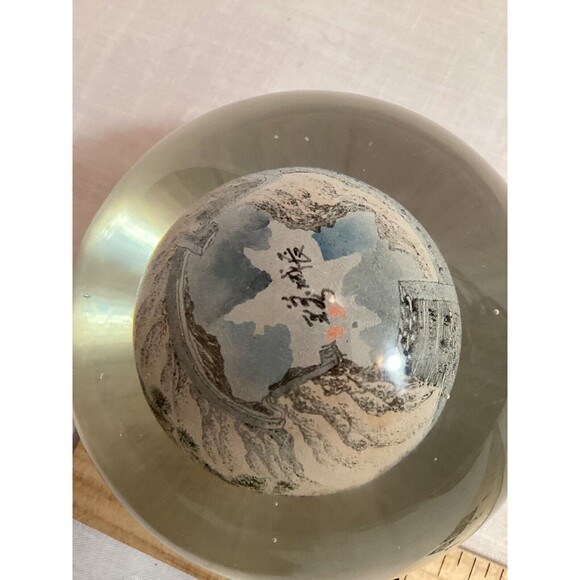 Reverse Painted Glass Sphere Ball Great Wall Of China Scene Hand Painted Signed - Picture 8 of 9